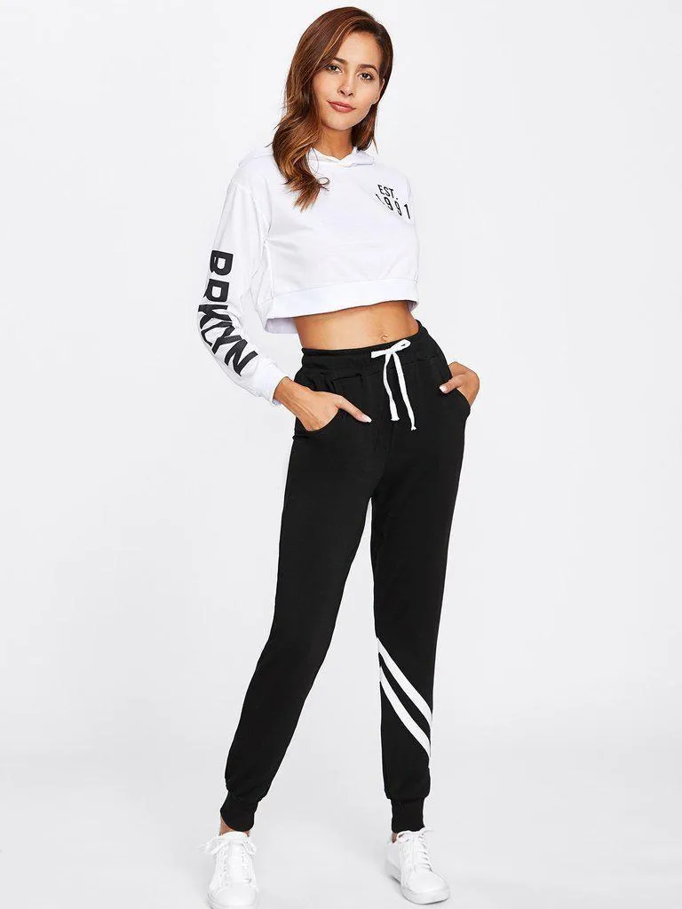 Drawstring Waist Striped Trim Sweatpants