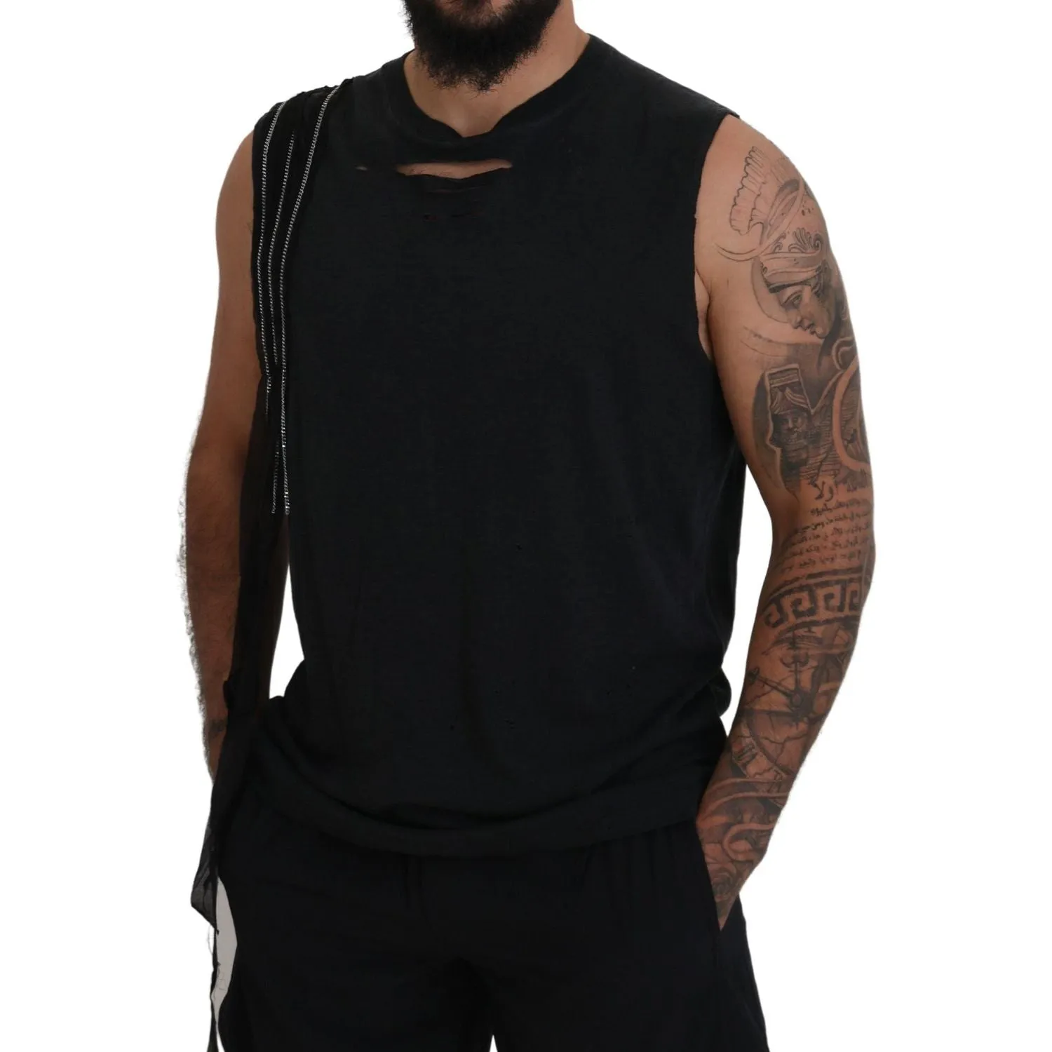 Dsquared² Black Chain Embellished Sleeveless Men Tank T-shirt