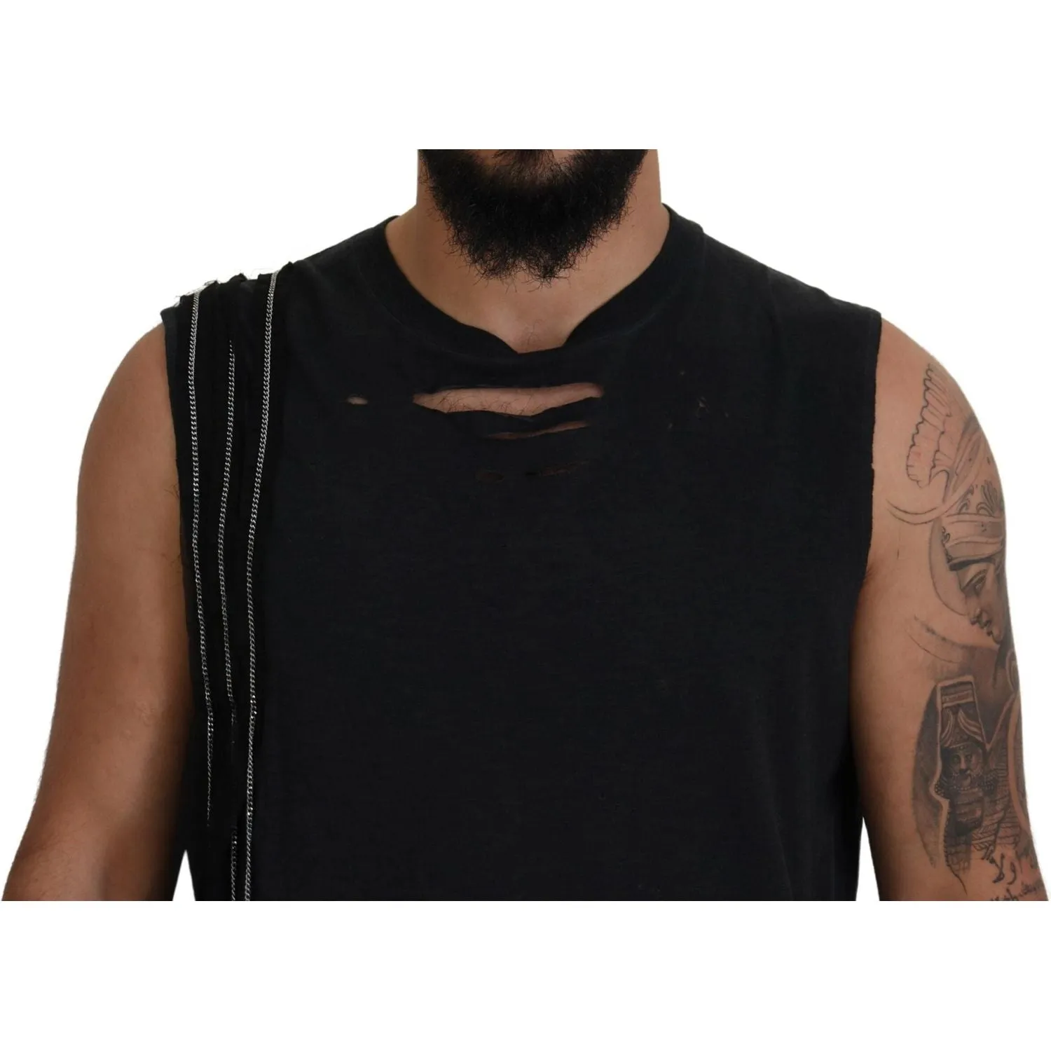 Dsquared² Black Chain Embellished Sleeveless Men Tank T-shirt