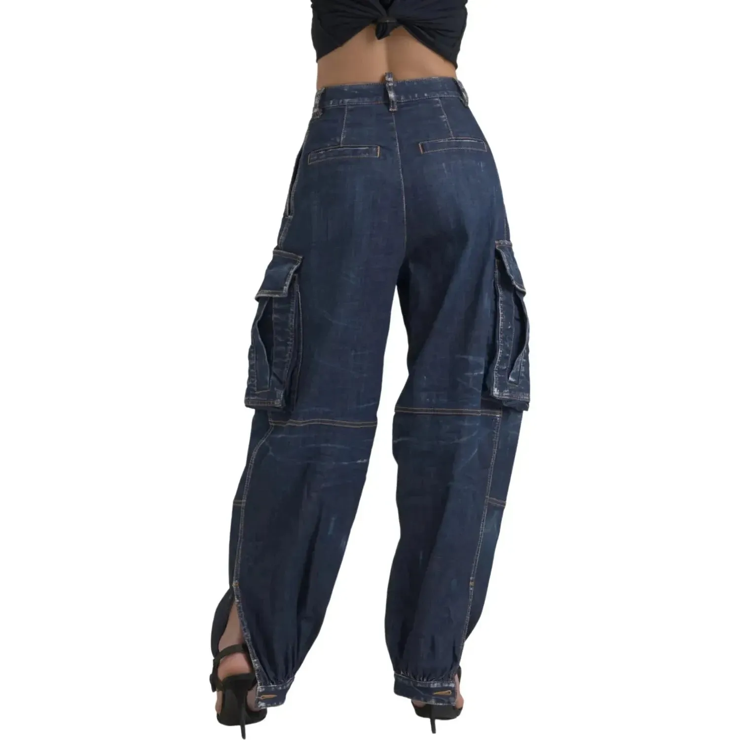 Dsquared² Blue High Waist Cotton Cargo Baggy Denim Jeans