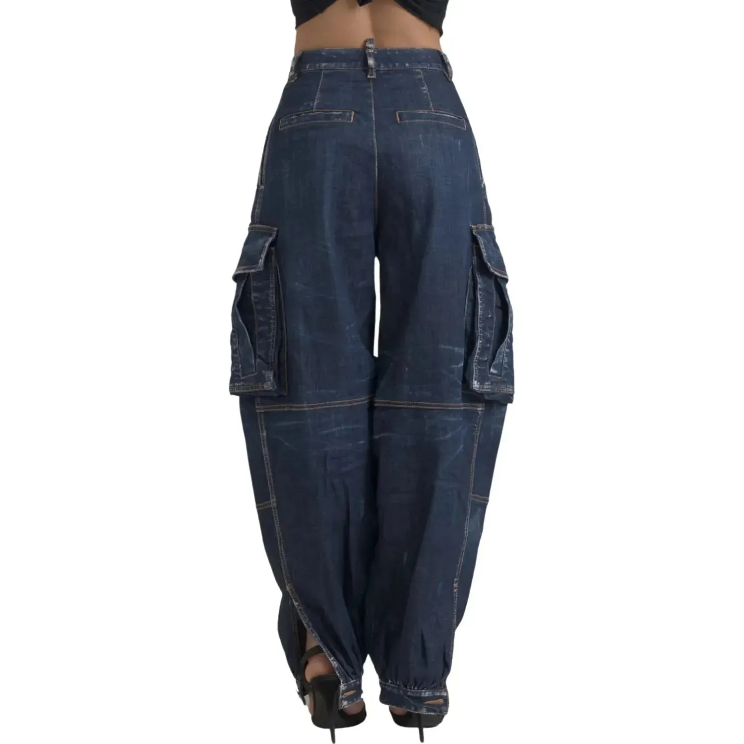 Dsquared² Blue High Waist Cotton Cargo Baggy Denim Jeans