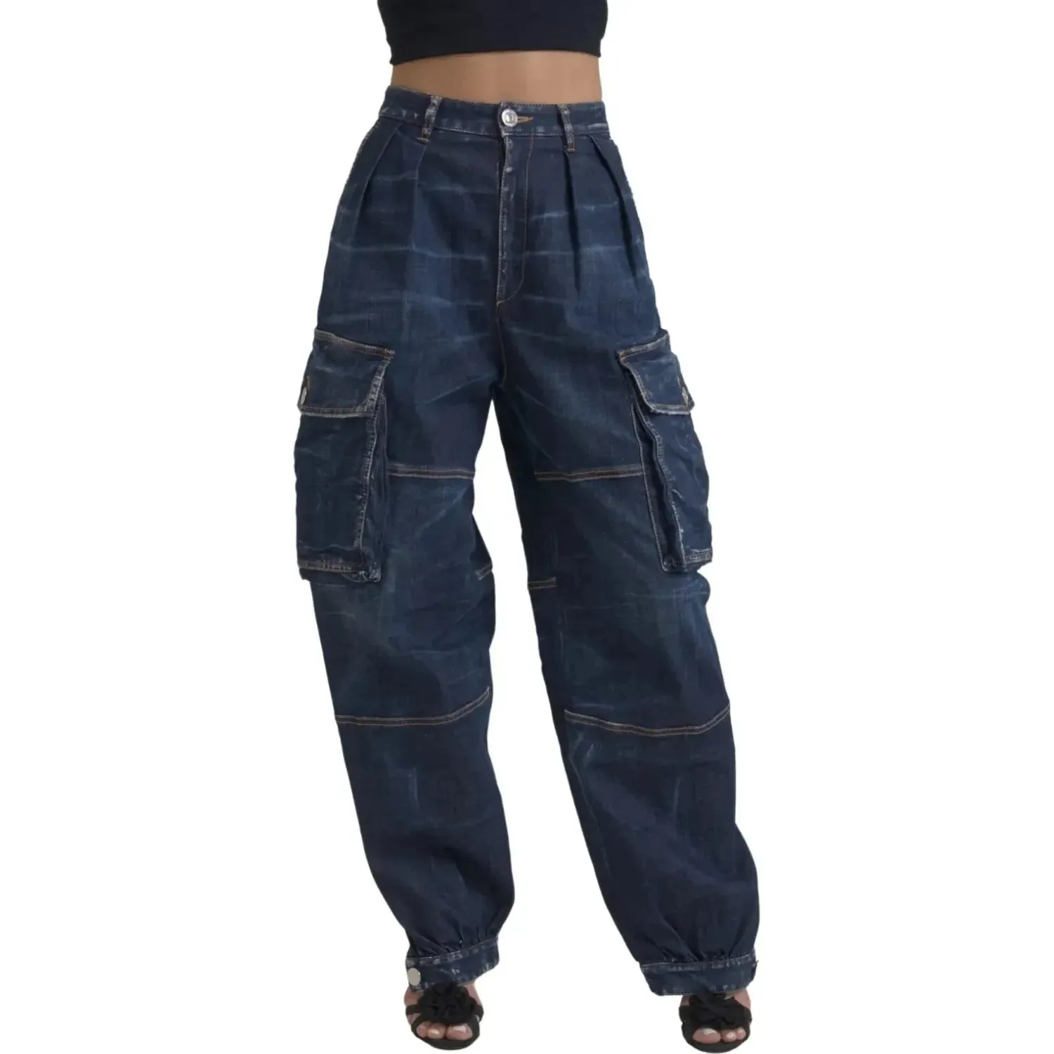 Dsquared² Blue High Waist Cotton Cargo Baggy Denim Jeans