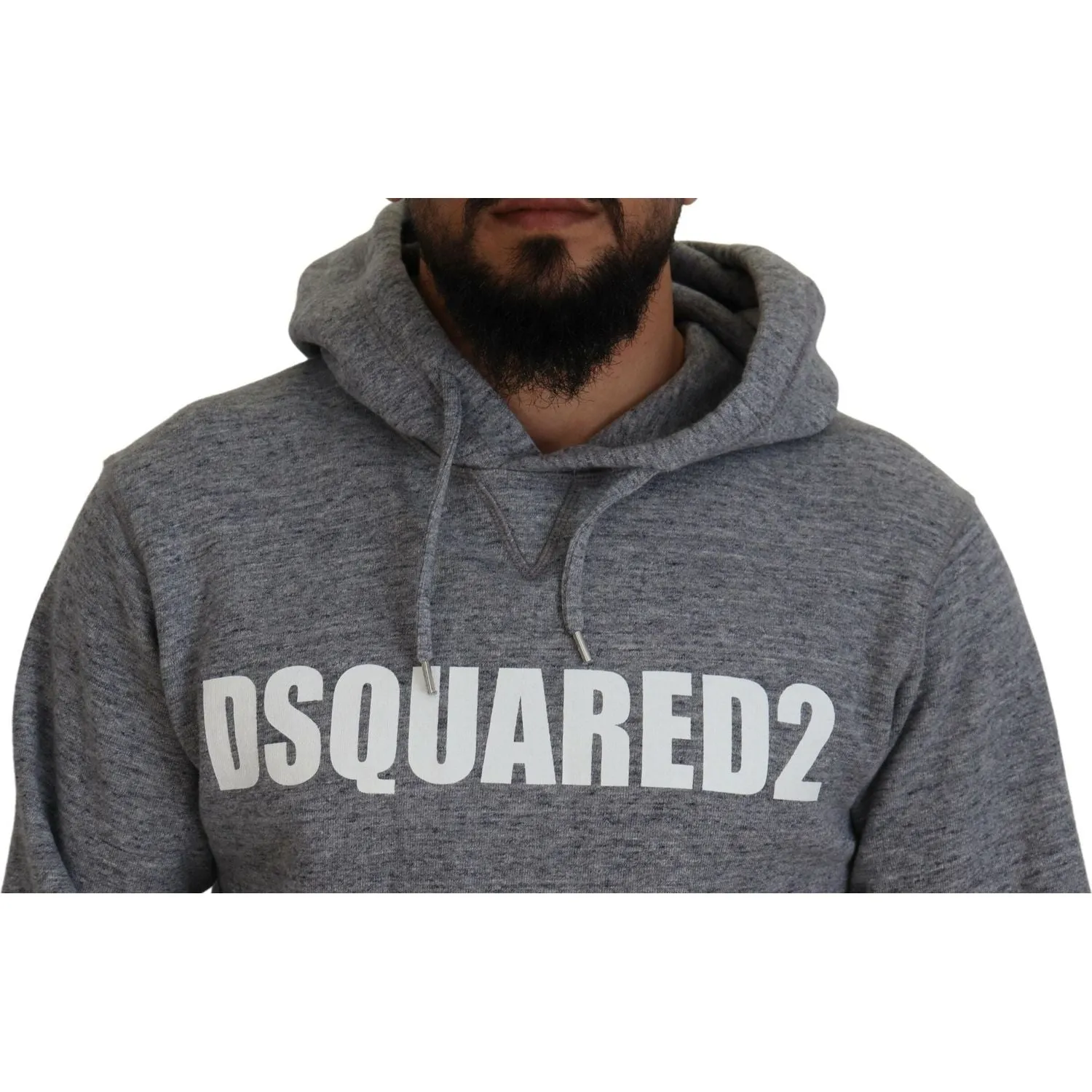 Dsquared² Gray Cotton Hooded Logo Print Men Pullover Sweater