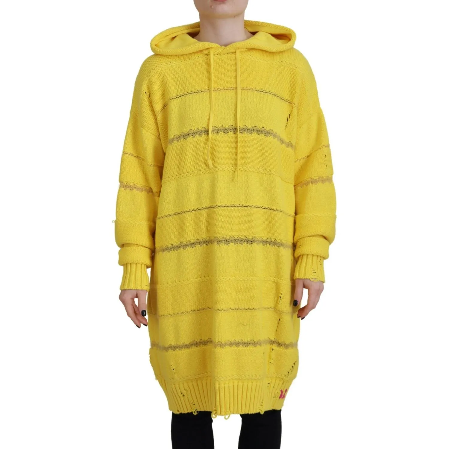 Dsquared² Yellow Cotton Knitted Hooded Pullover Sweater