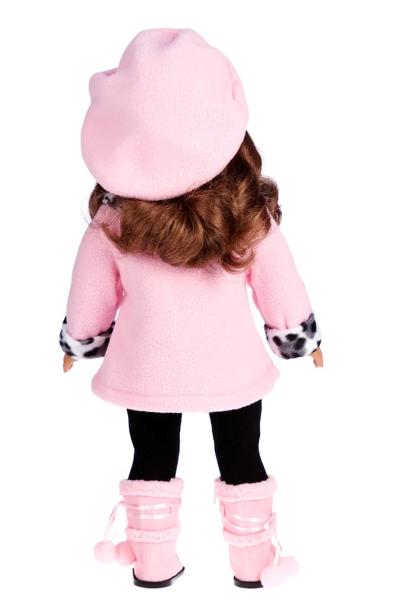 Elegance - Clothes for 18 inch Doll - Pink Fleece Coat, matching Hat, Black Pants and Pink Boots