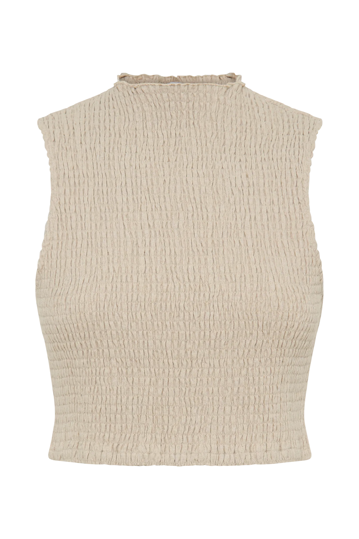 Emanuelle Sleeveless Linen Shirring Top - Natural