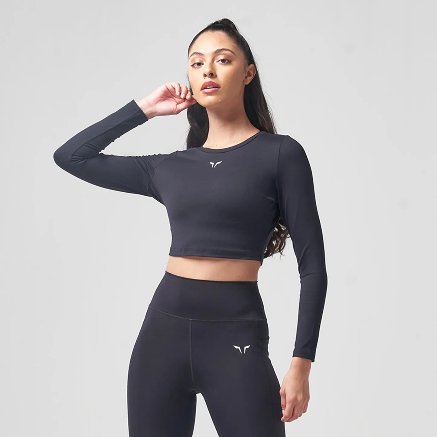 Essential Full Sleeves Crop Top - Black