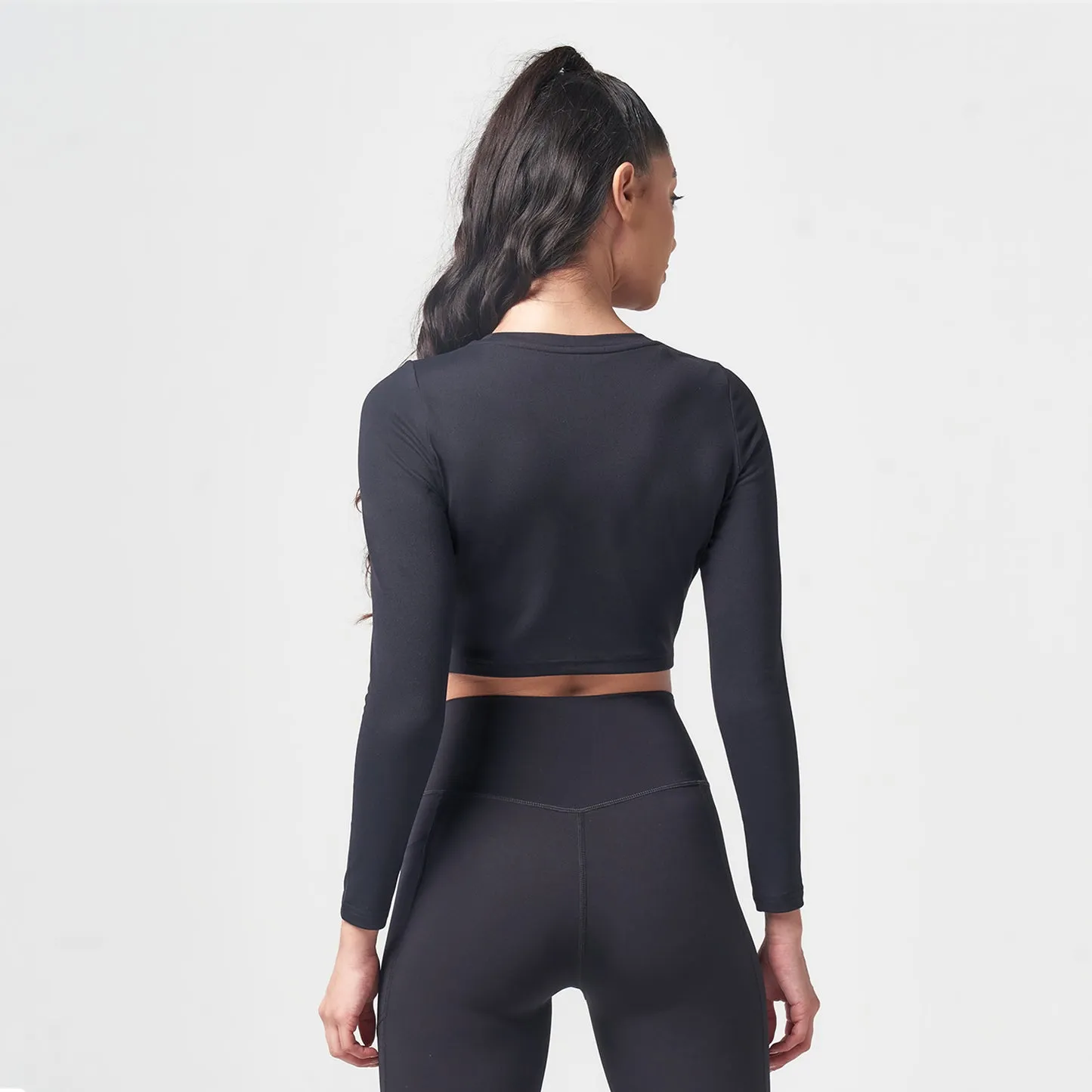 Essential Full Sleeves Crop Top - Black