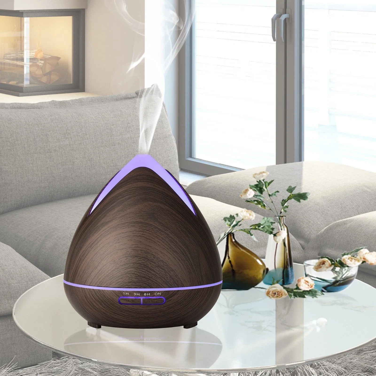 Essential Oils Ultrasonic Aromatherapy Diffuser Air Humidifier Purify 400ML  Dark Wood