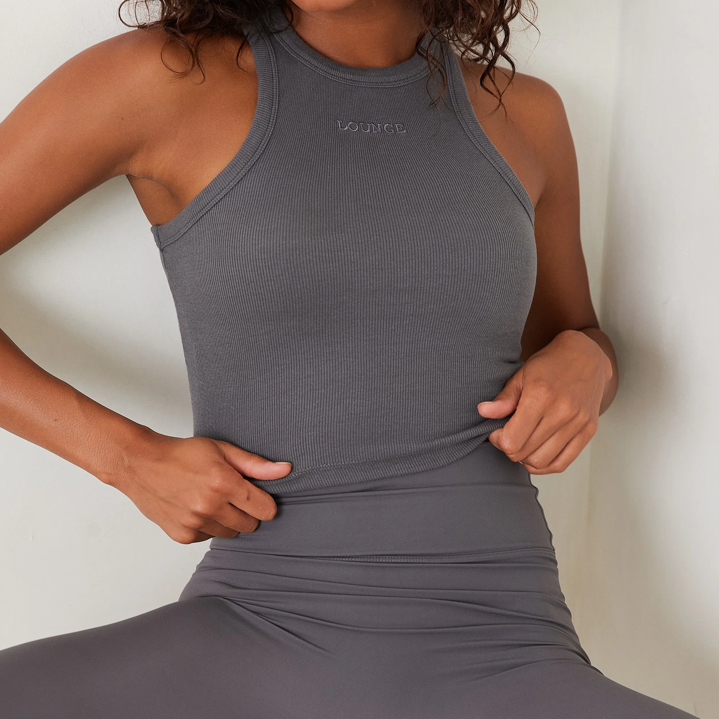 Essential Ribbed Racerback Top - Charcoal