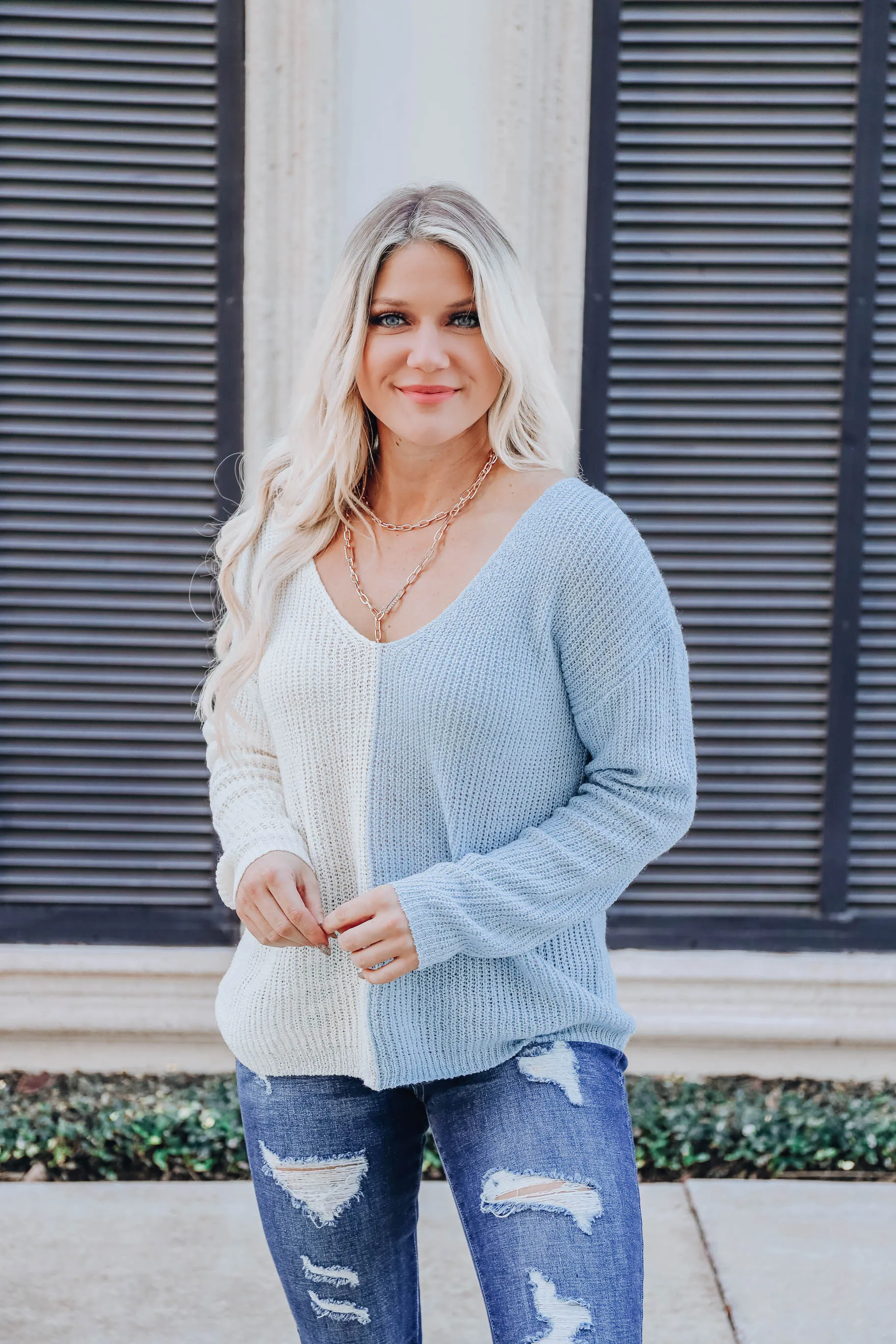 Evangeline Knit Sweater- Sky Blue