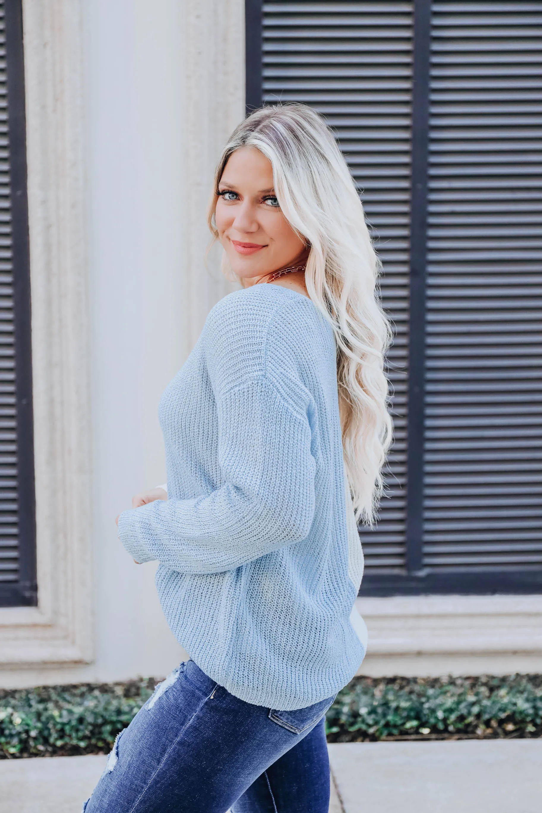 Evangeline Knit Sweater- Sky Blue