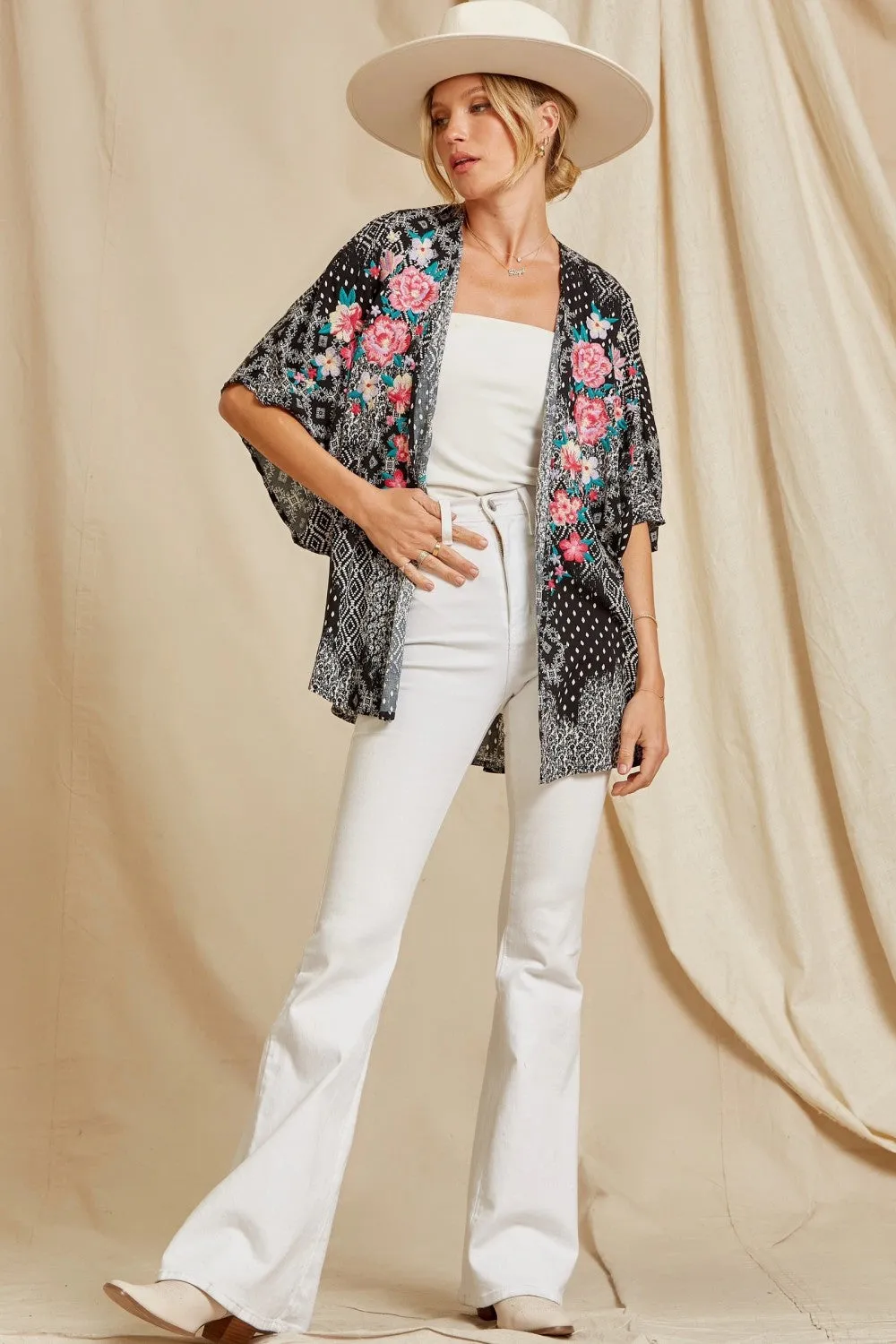 Floral Embroidered Kimono Jacket