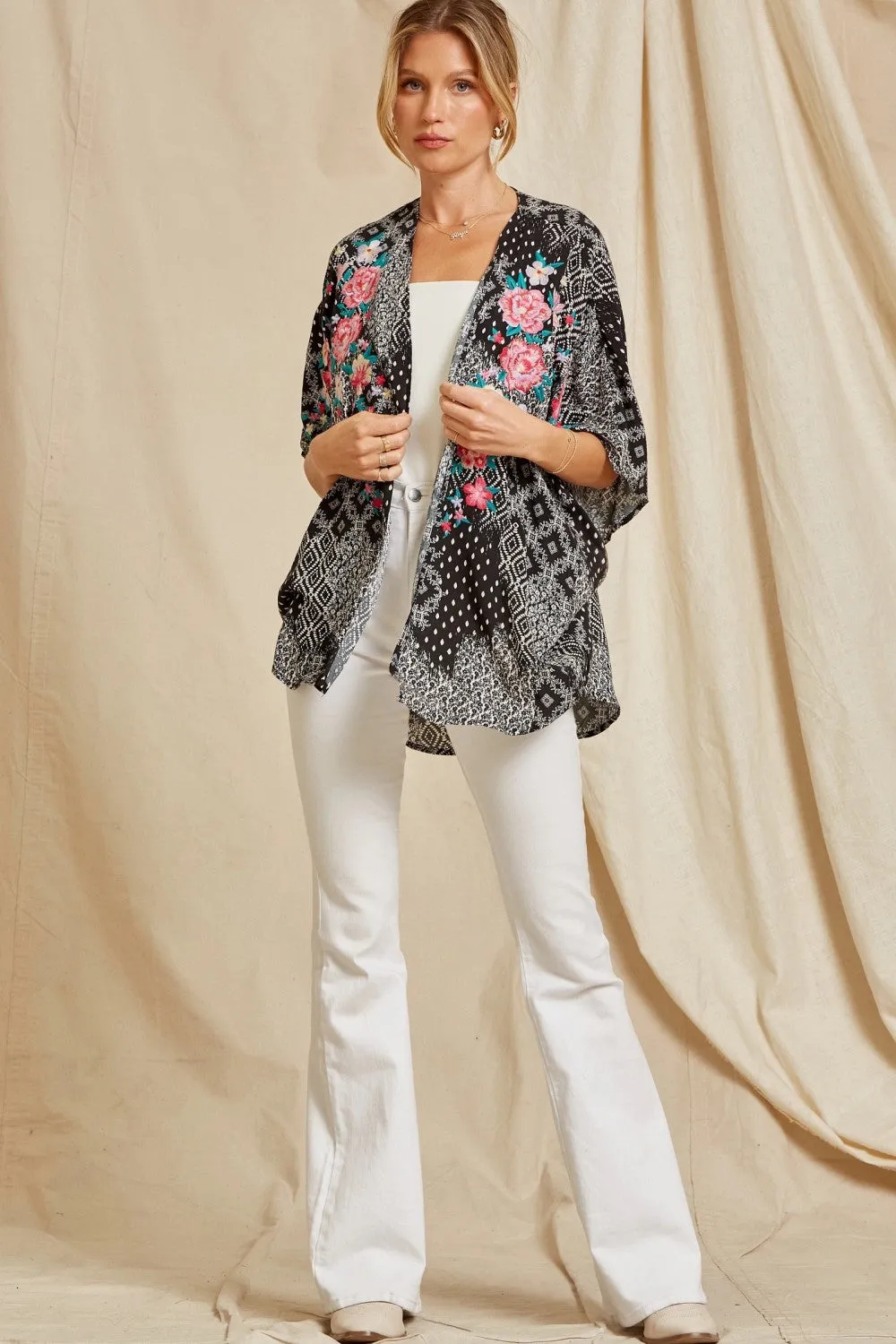 Floral Embroidered Kimono Jacket