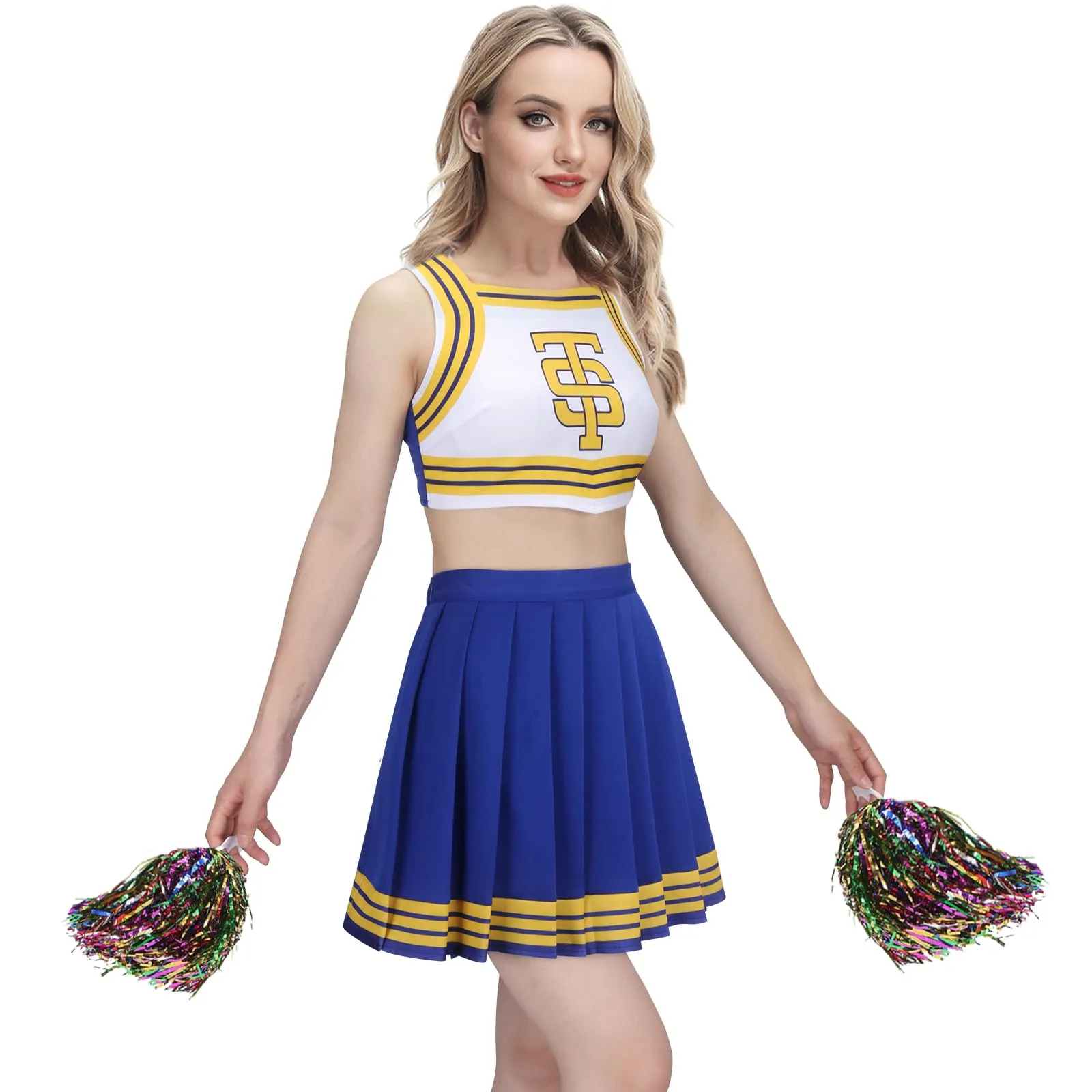 FOTOLARE Women Cheerleader Costume Swift Girls Cheerleading Uniform Men Dancer Tops Halloween Party Dress Up Outfits (Large, Women Cheerleader Uniform)