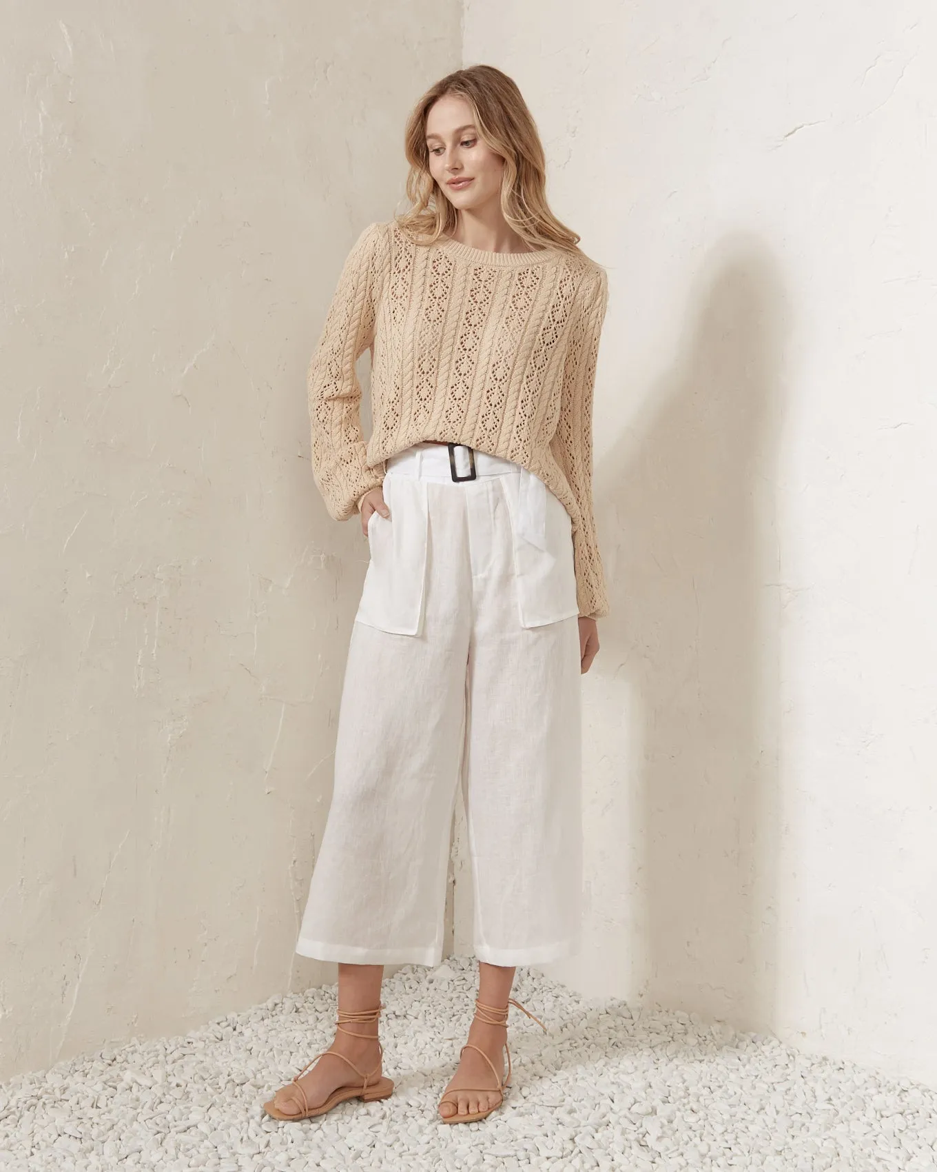 Gaia White Linen Culottes