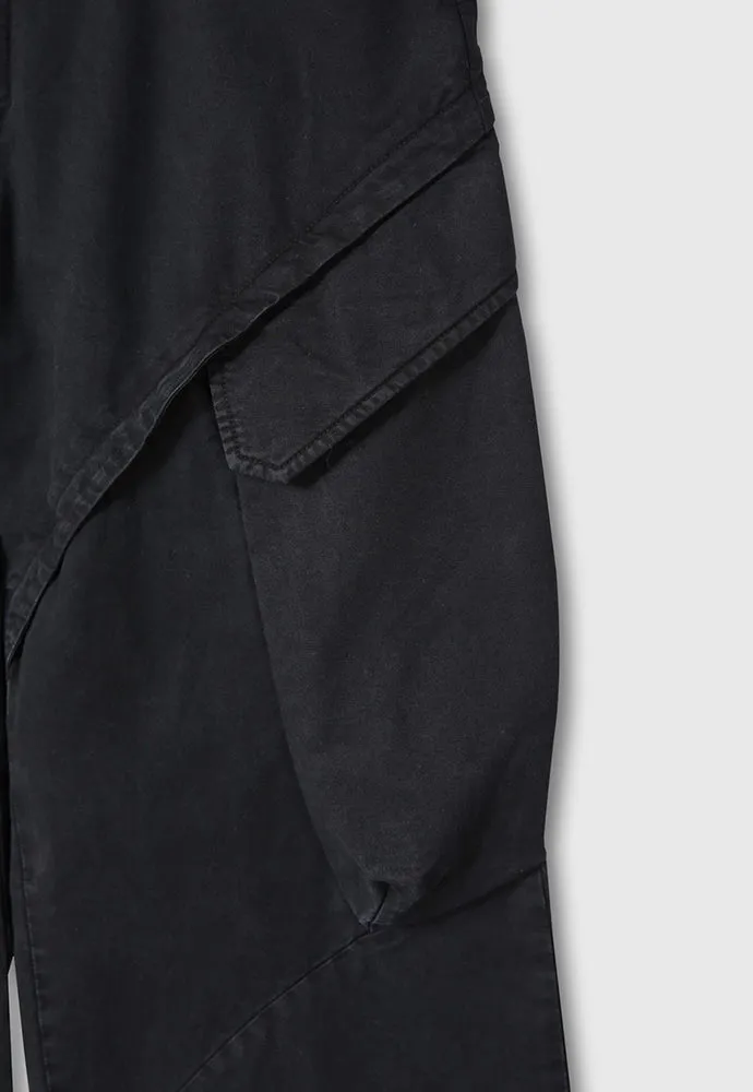 GARMENT-DYED GABARDINE WIDE CARGO PANTS