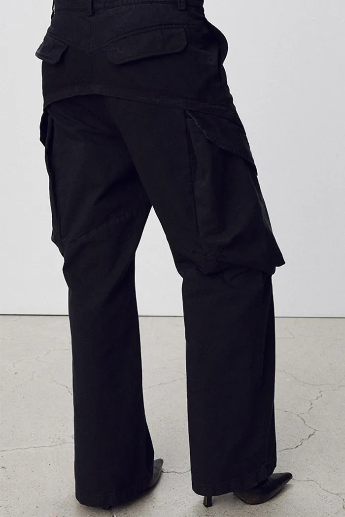 GARMENT-DYED GABARDINE WIDE CARGO PANTS