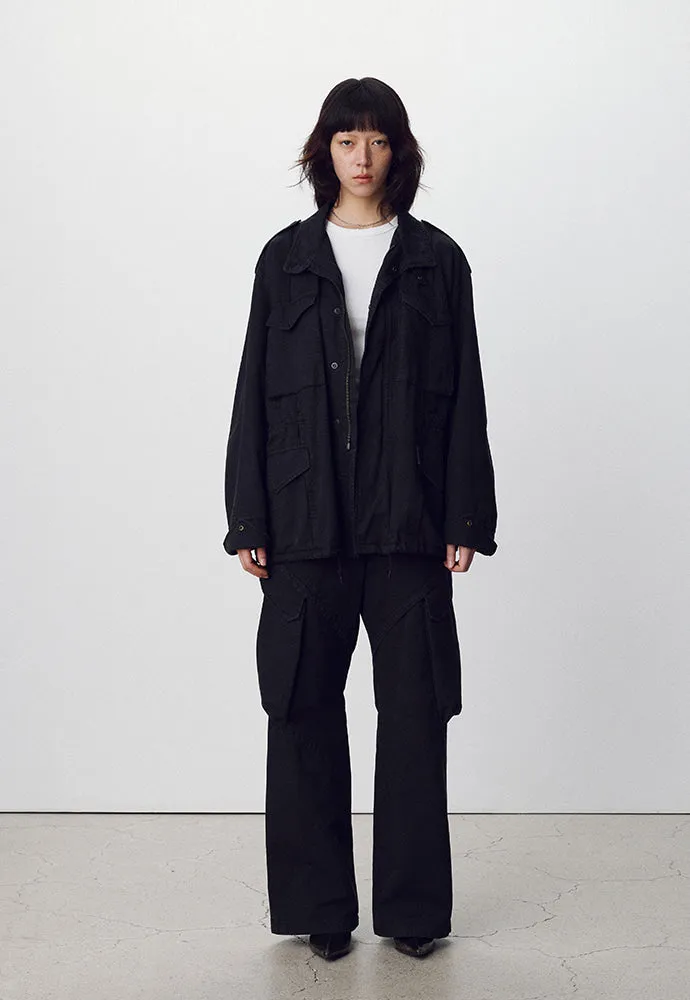 GARMENT-DYED GABARDINE WIDE CARGO PANTS