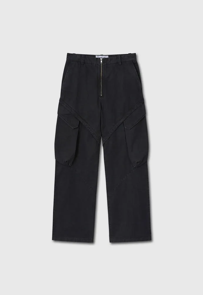 GARMENT-DYED GABARDINE WIDE CARGO PANTS