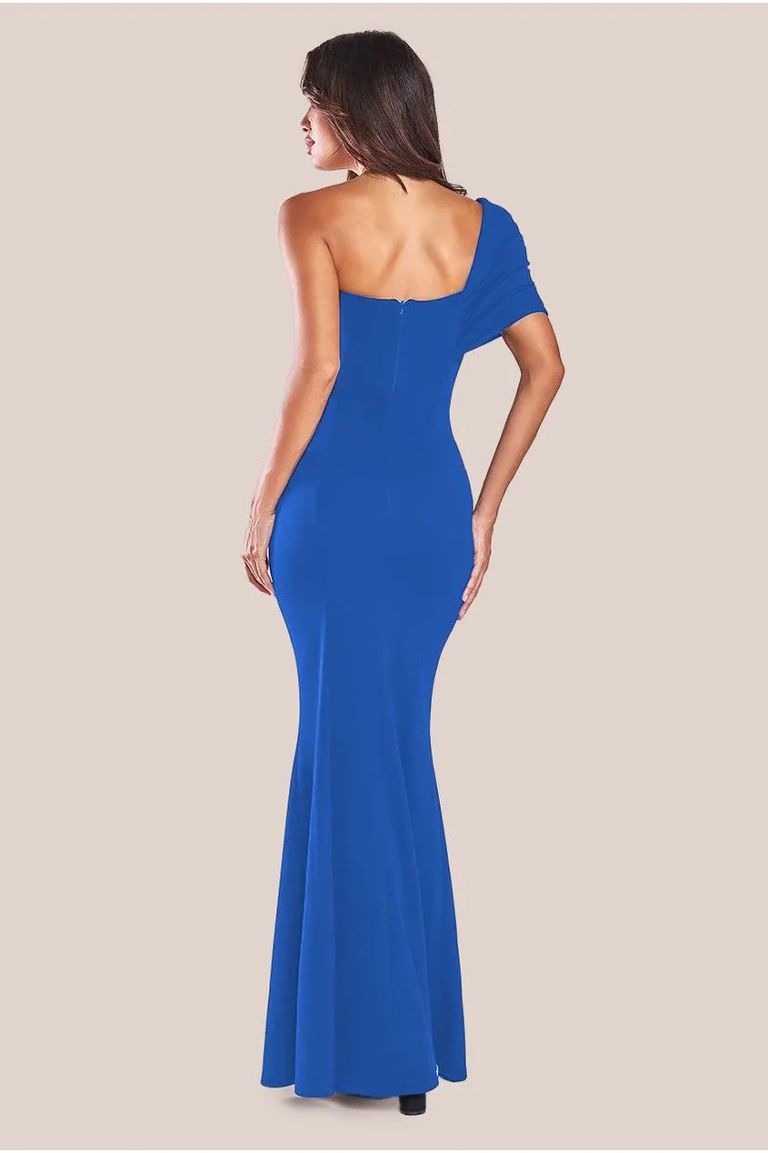 Goddiva One Shoulder Fan Maxi Dress - Royal Blue