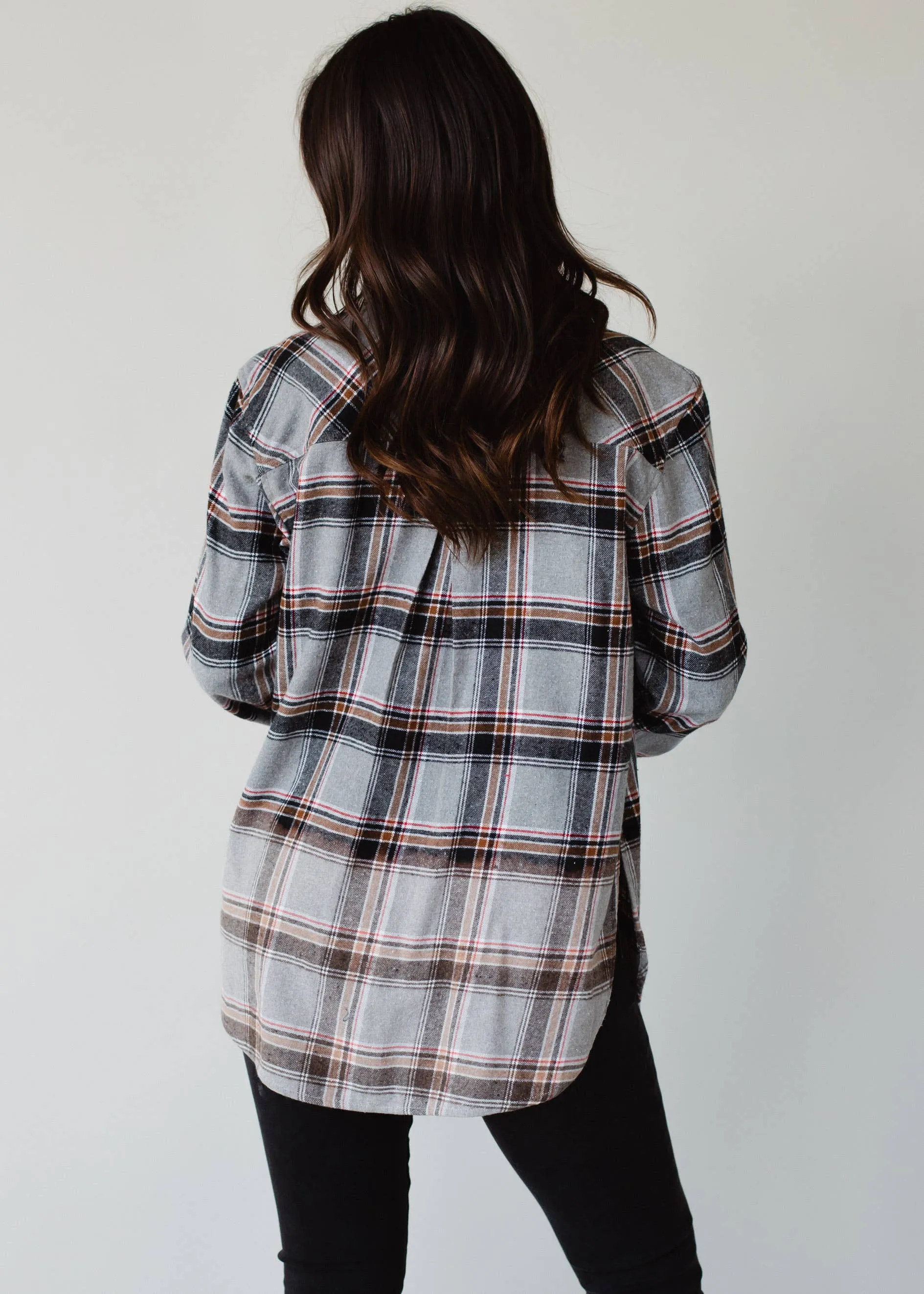 Gray, Red, Camel & Black Plaid Flannel