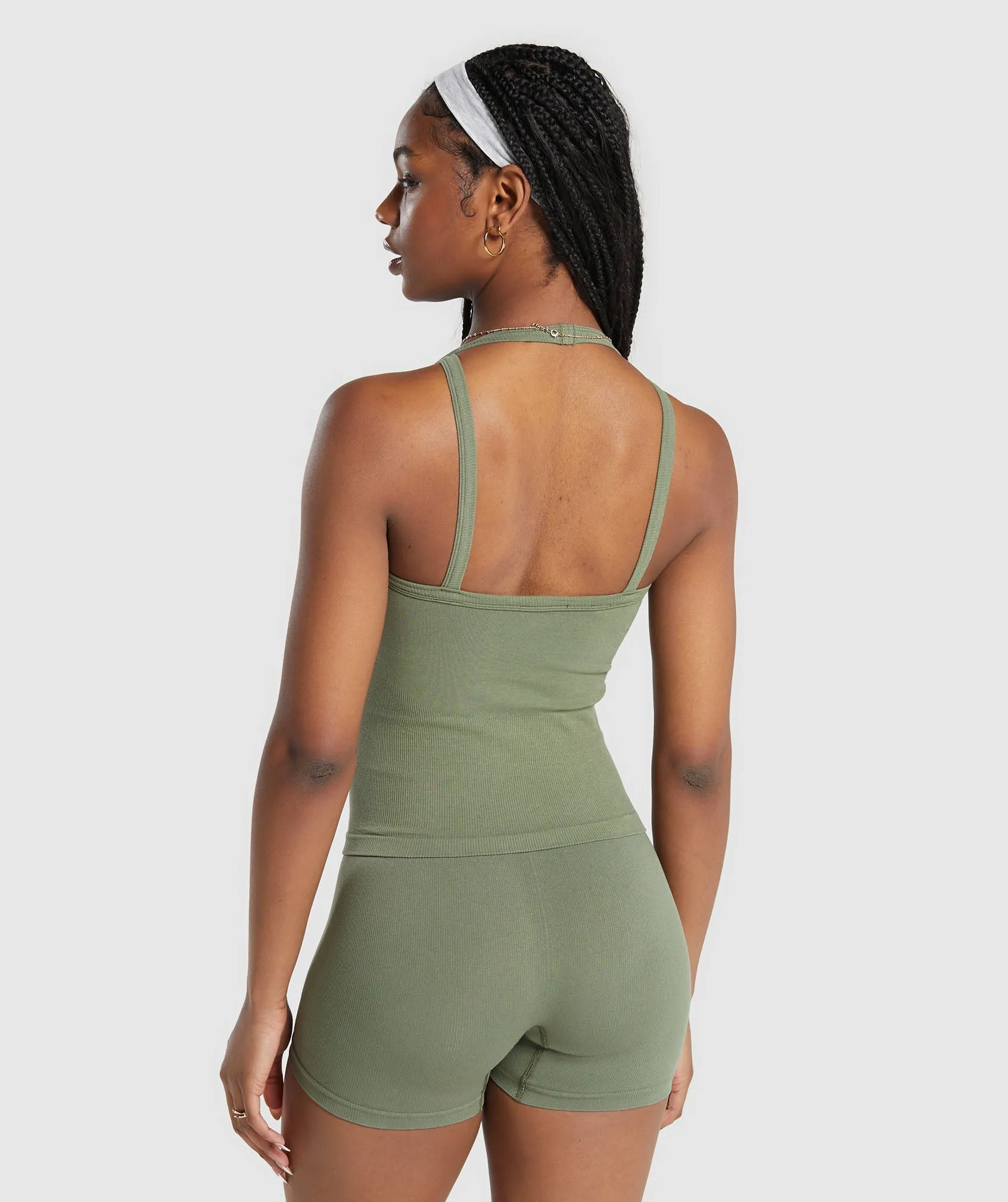 Gymshark Ribbed Cotton Seamless Tank - Base Green