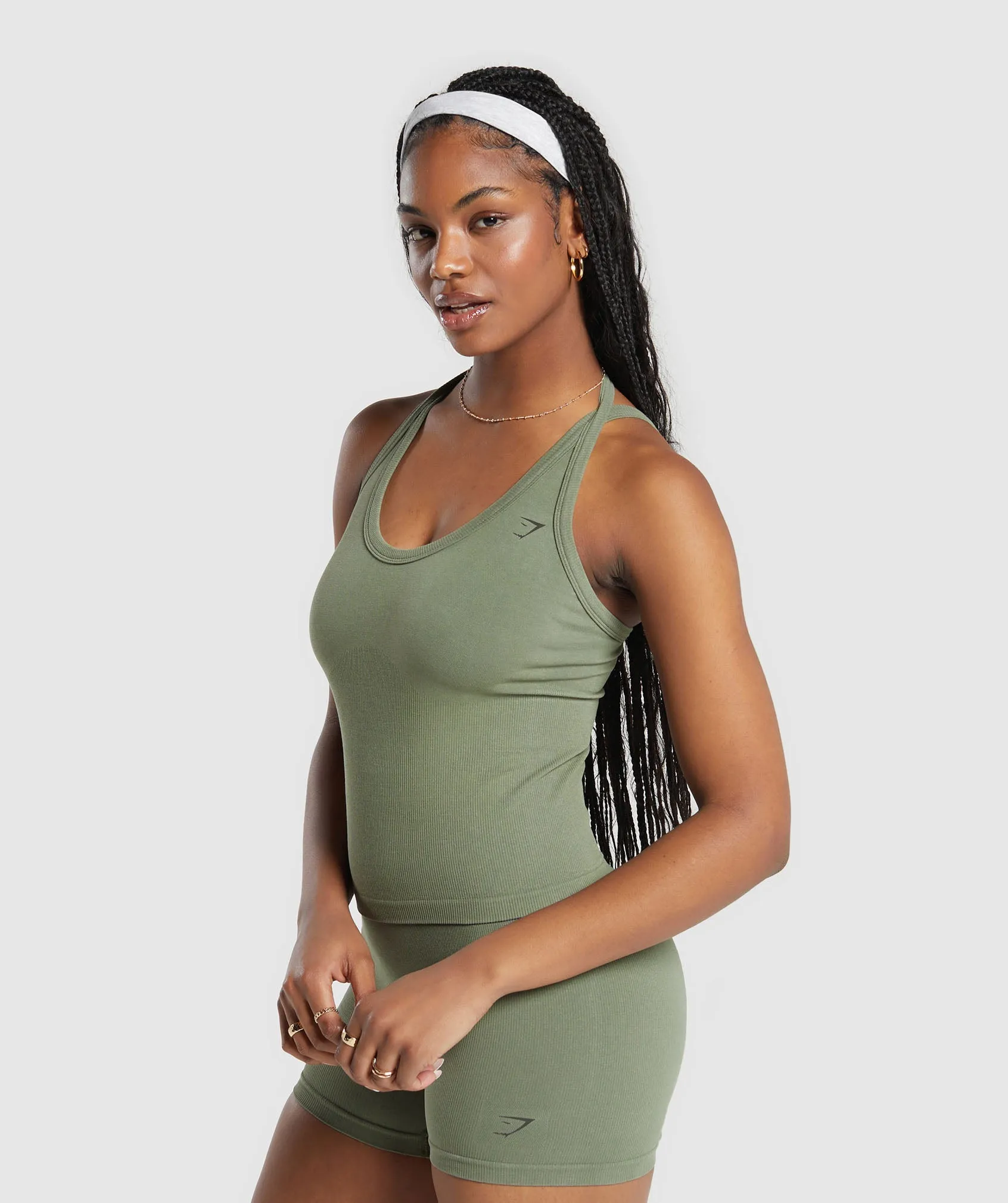 Gymshark Ribbed Cotton Seamless Tank - Base Green