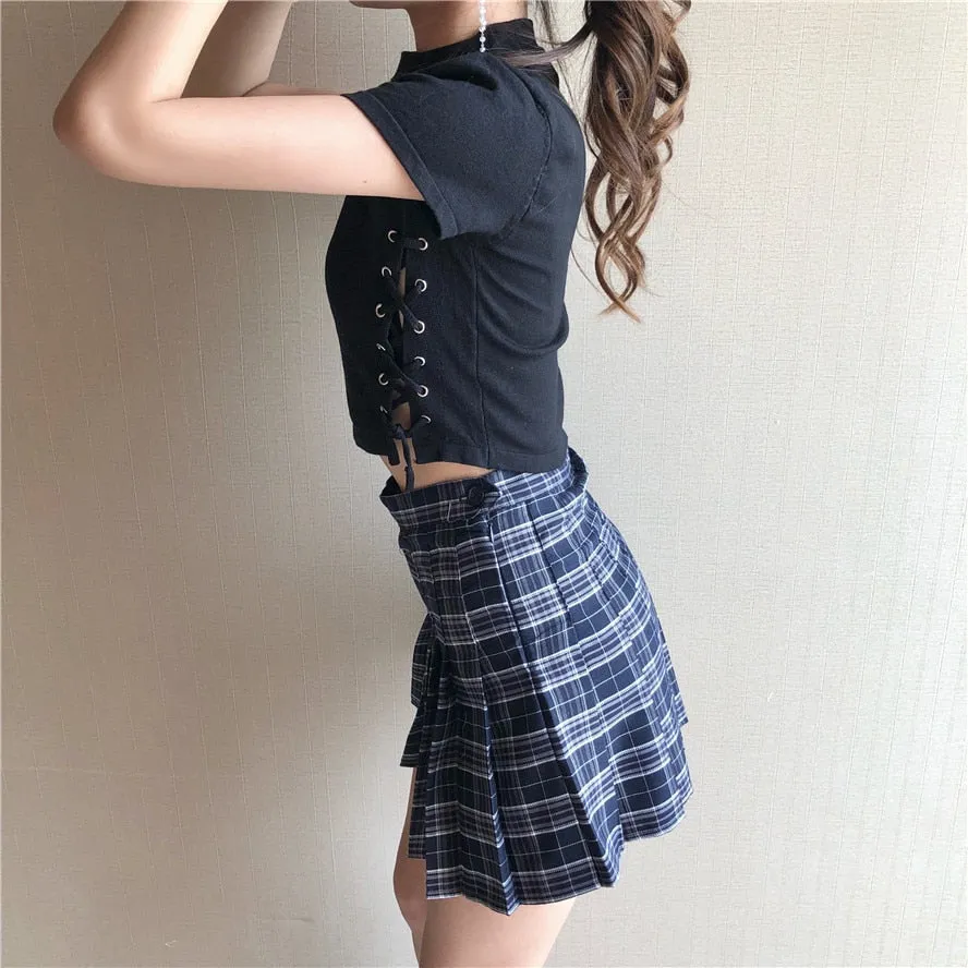 Harajuku School Uniform Style Pleated Skirt (Red/Green/Blue)