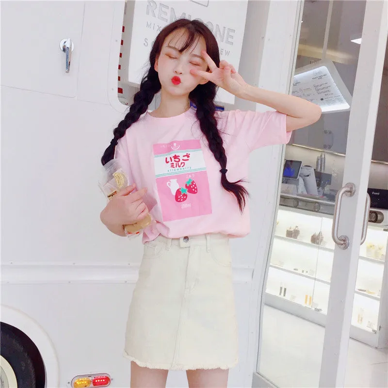 Harajuku Soft Pink Strawberry Milk Tee