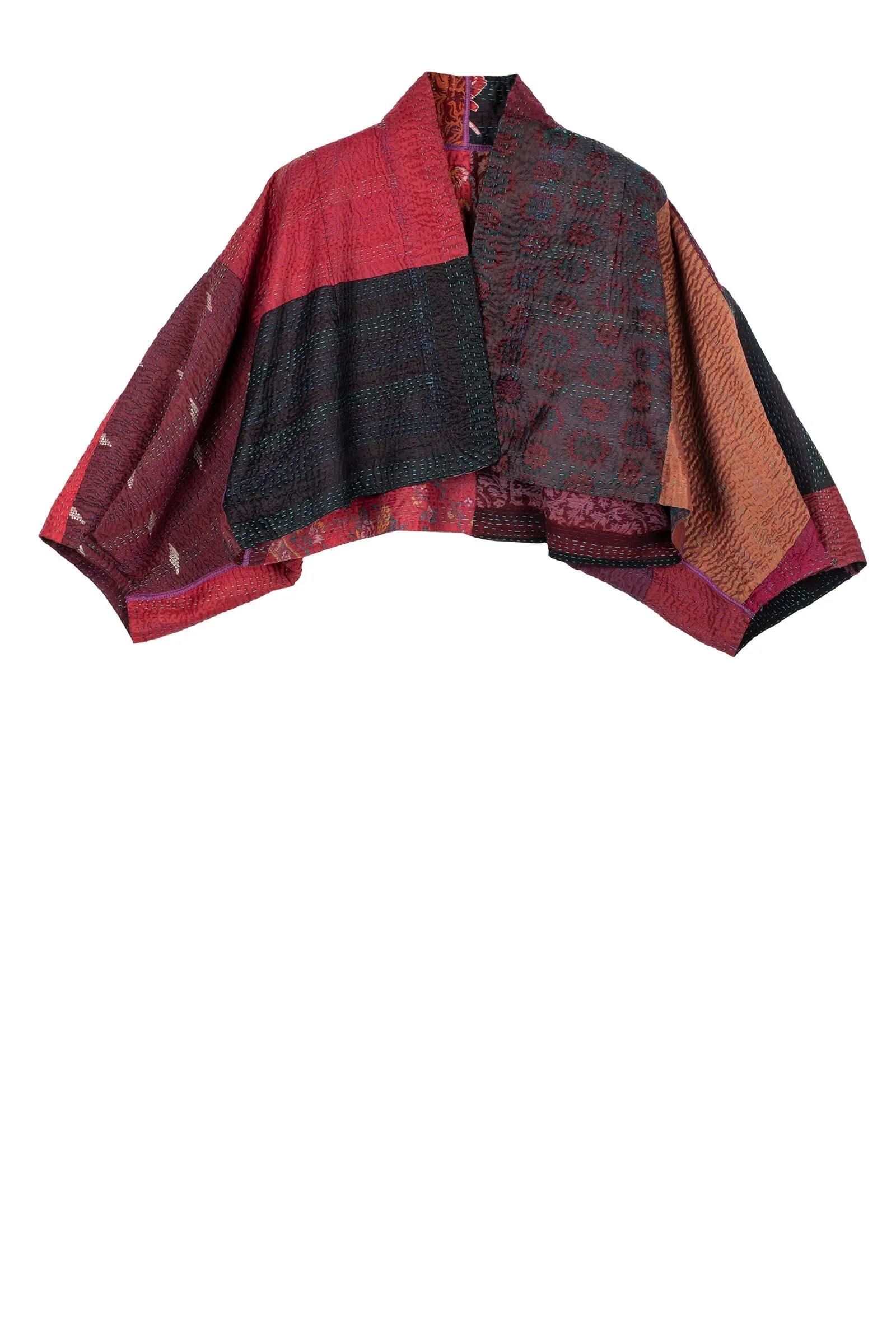 JACQUARD SILK KANTHA PUFF SLV. SHRUG - js4062-brn -