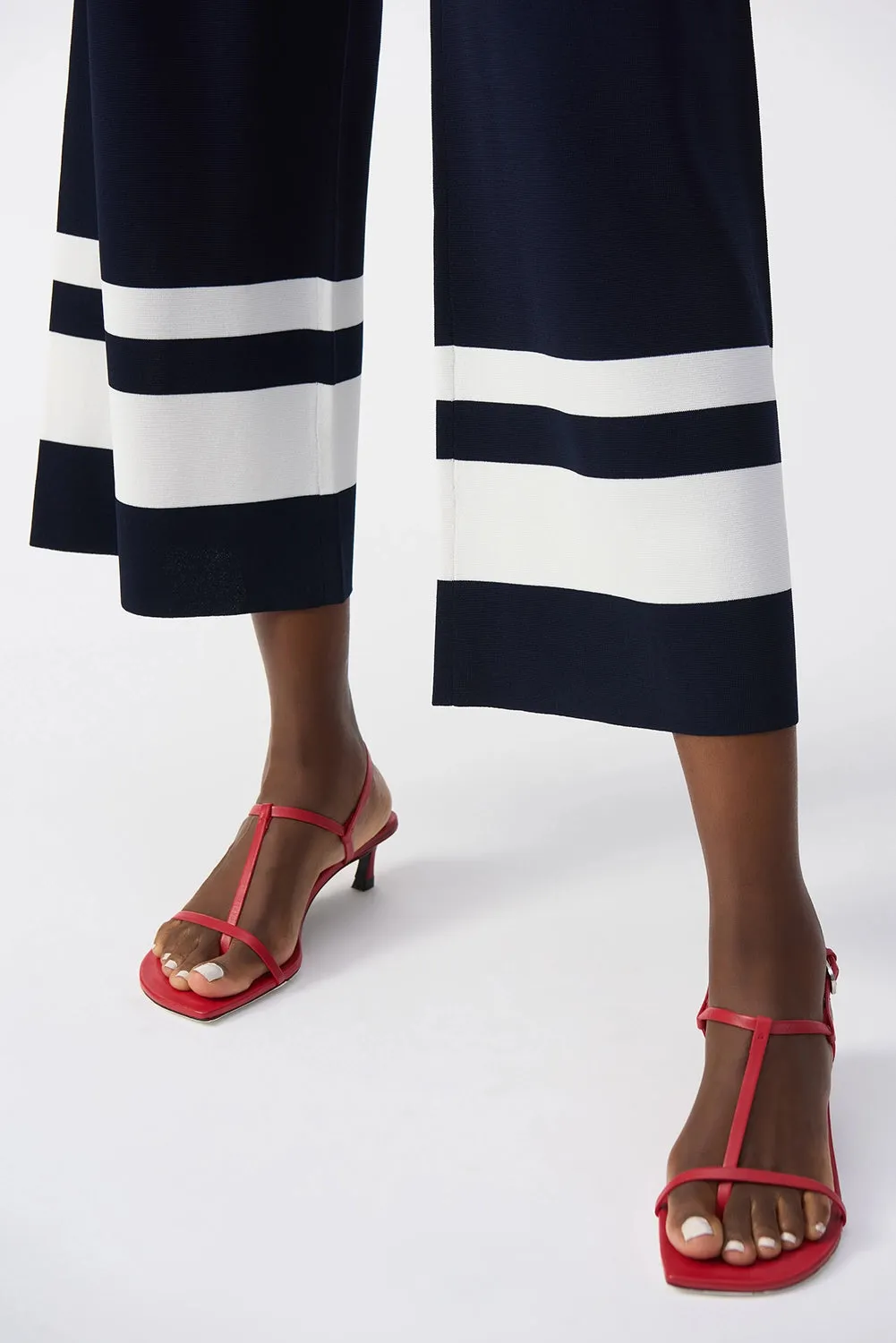 Joseph Ribkoff | Placement Stripe Sweater Knit Culotte - Midnight Blue/Vanilla