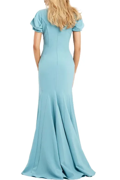 Jovani V-neck Short Bodycon Zipper Closure Slit Front Scuba Crepe Gown