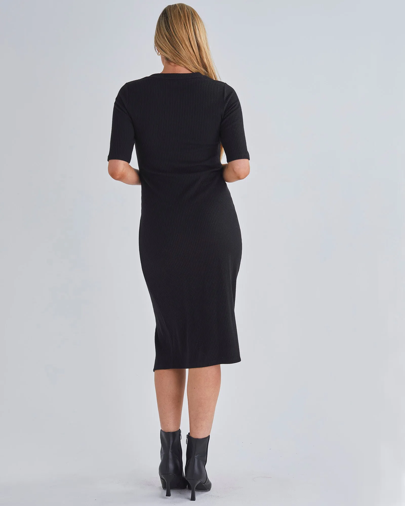 Juliet Maternity Bodycon Dress with Side Button Detail in Black