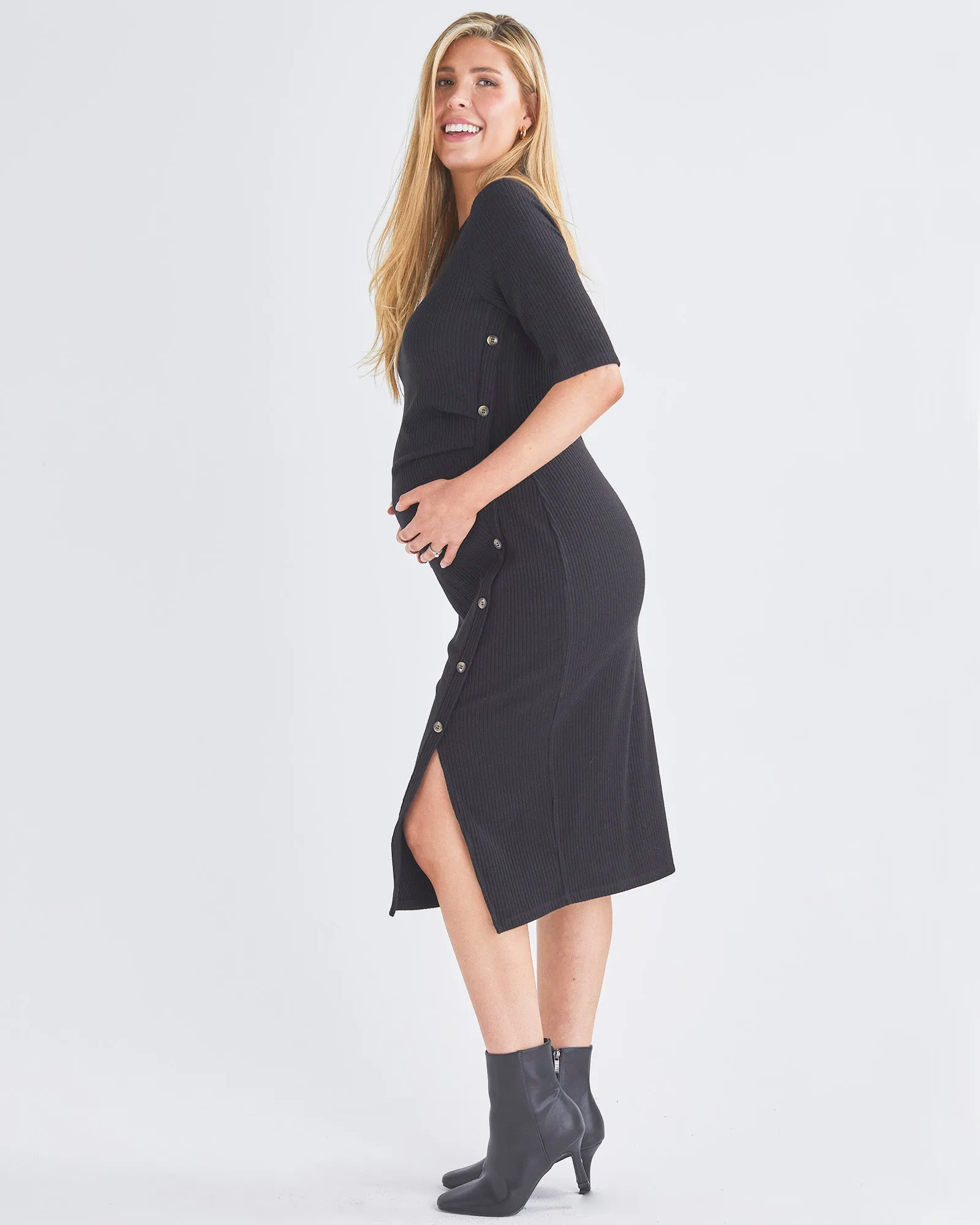 Juliet Maternity Bodycon Dress with Side Button Detail in Black