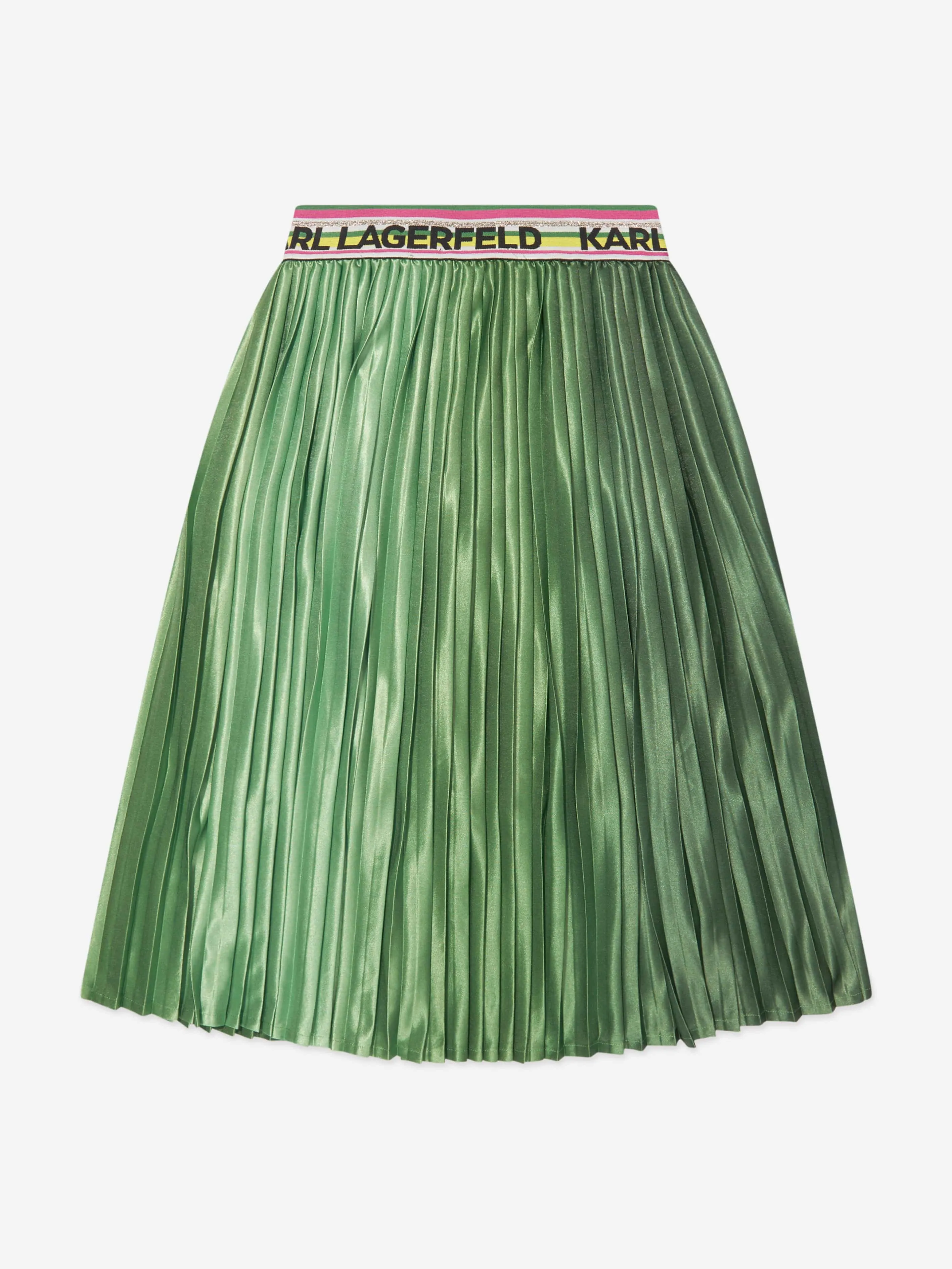 Karl Lagerfeld Girls Pleated Midi Skirt in Green