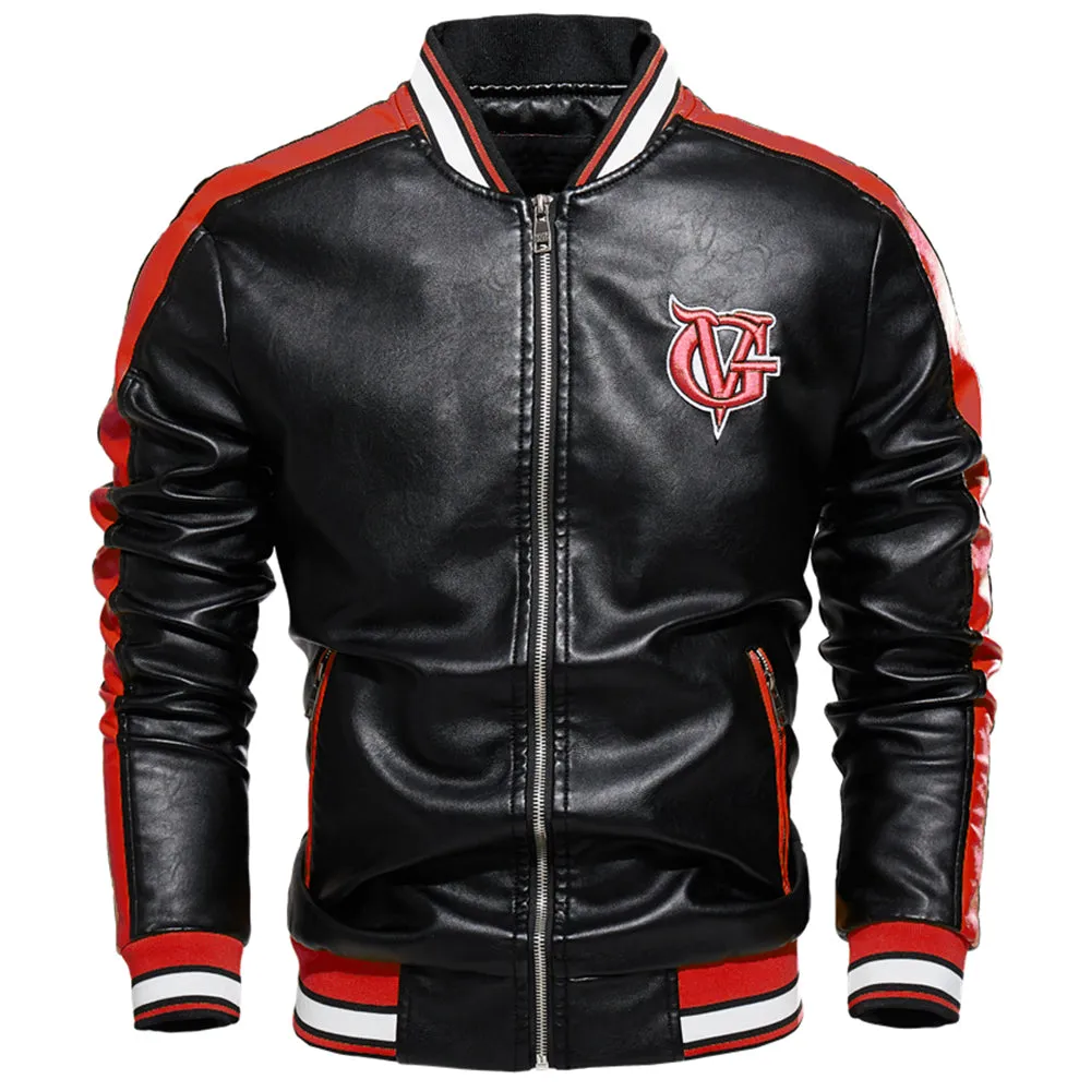 Letter Embroidery Leather Jacket