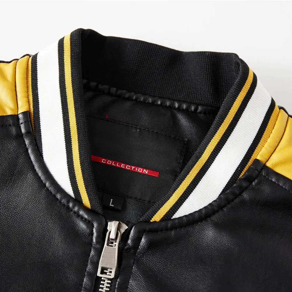 Letter Embroidery Leather Jacket