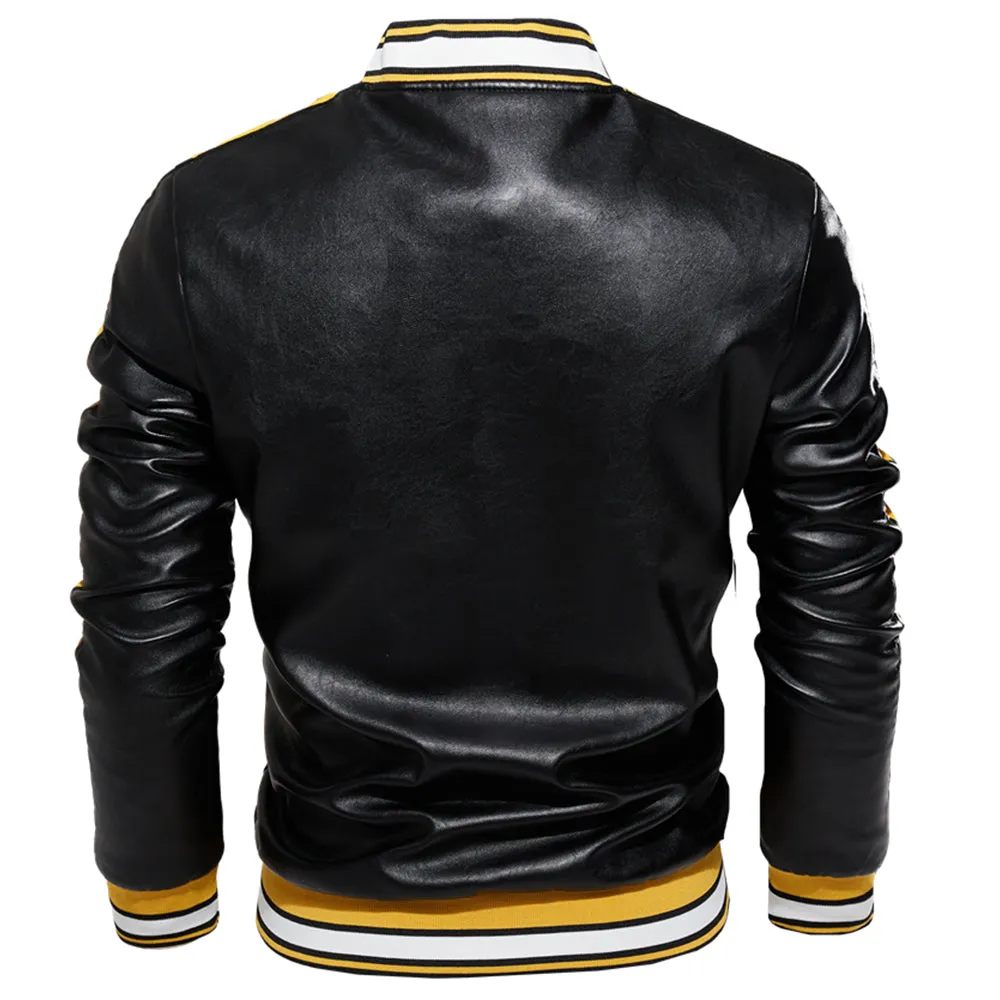 Letter Embroidery Leather Jacket