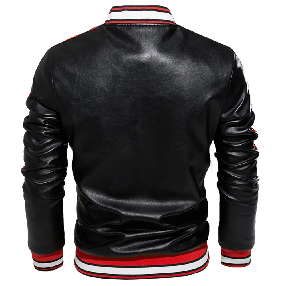 Letter Embroidery Leather Jacket