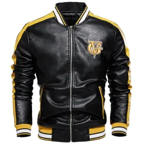 Letter Embroidery Leather Jacket