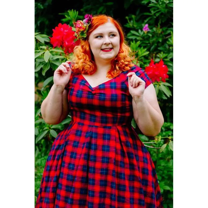 Lily Off Shoulder Red Tartan Swing Dress