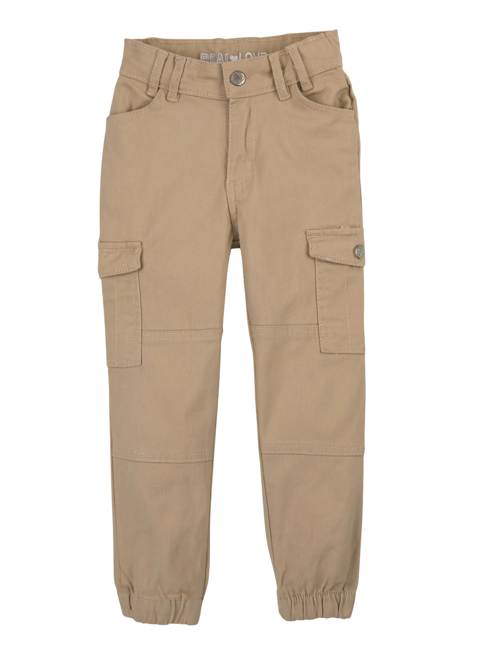 Little Girls Twill Solid Cargo Joggers