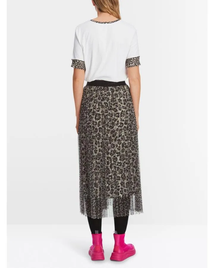 Marc Cain Tulle Leopard Pleated Skirt