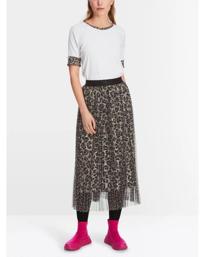 Marc Cain Tulle Leopard Pleated Skirt