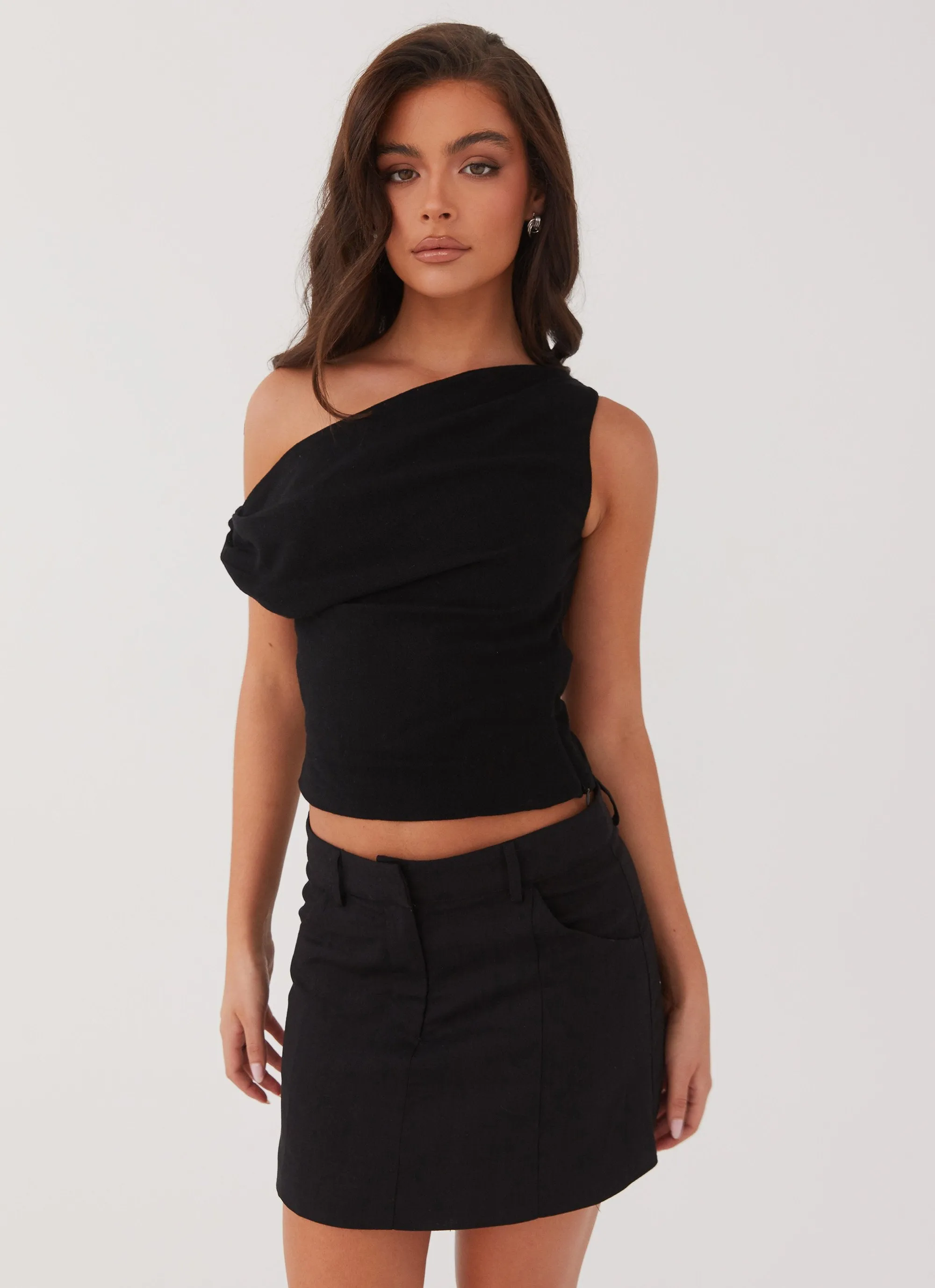 Marissa Linen One Shoulder Top - Black