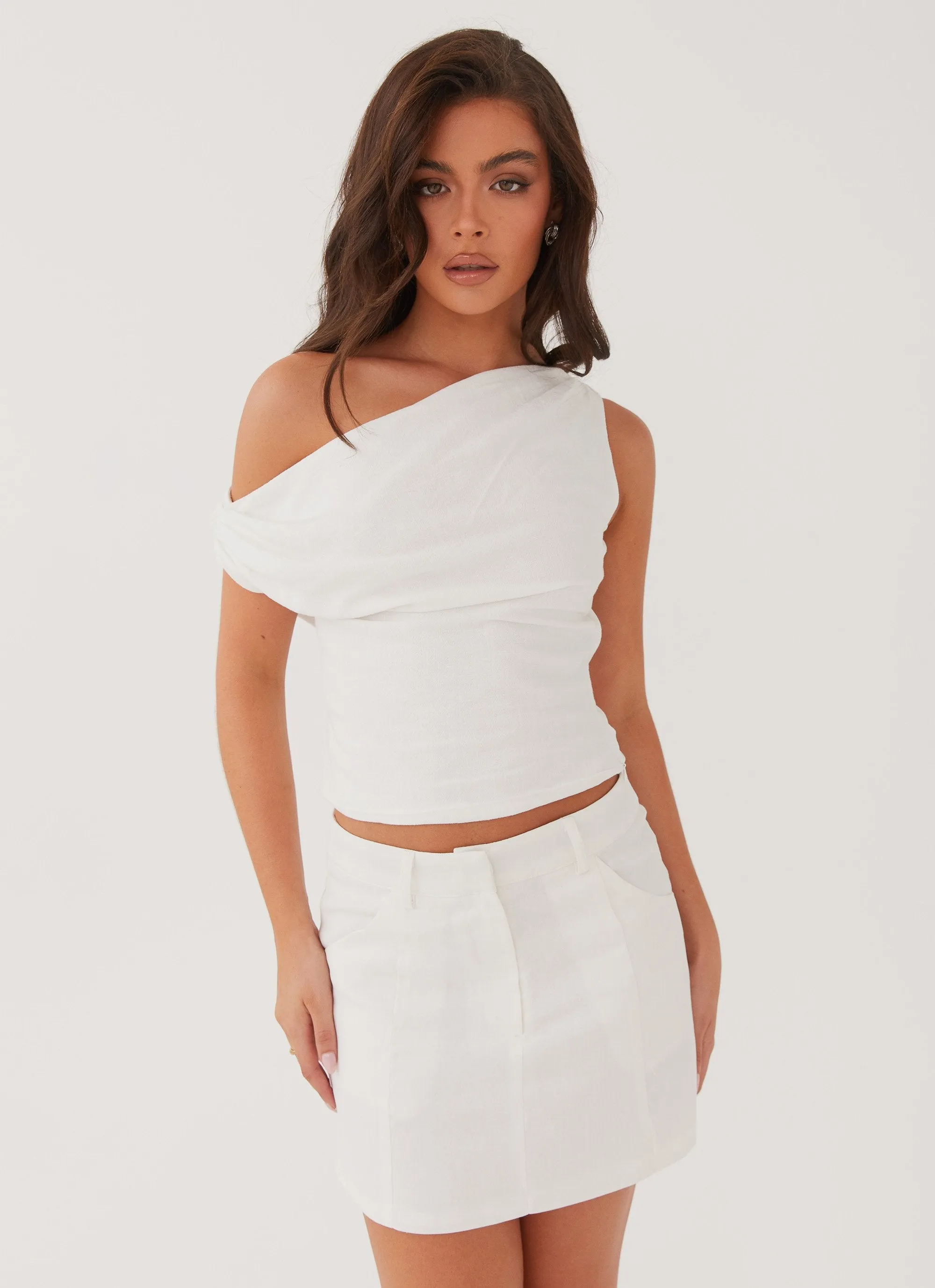 Marissa Linen One Shoulder Top - White