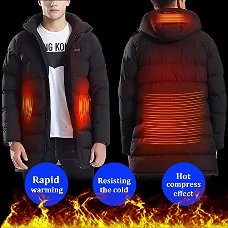 Mens Long Black Duck Down Heated Jacket