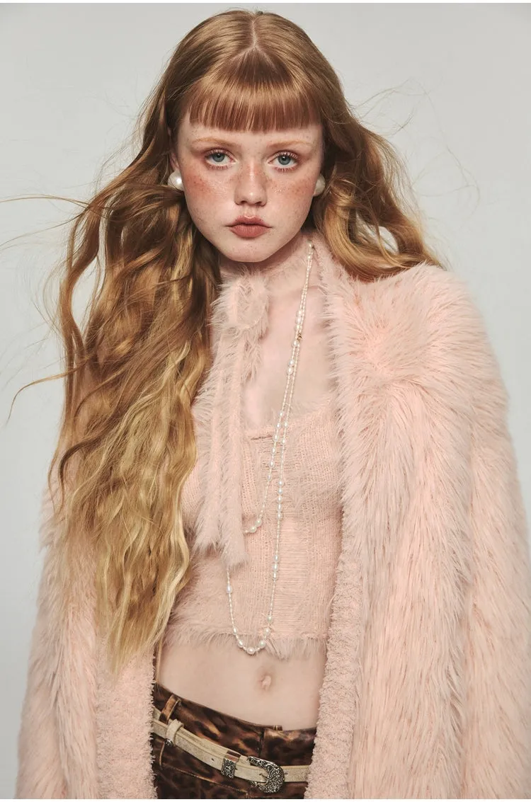 Mink Fur Coat with Tank Top Two-Piece Set