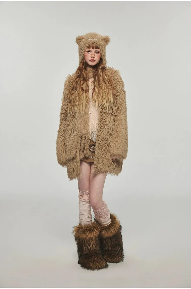 Mink Fur Coat with Tank Top Two-Piece Set